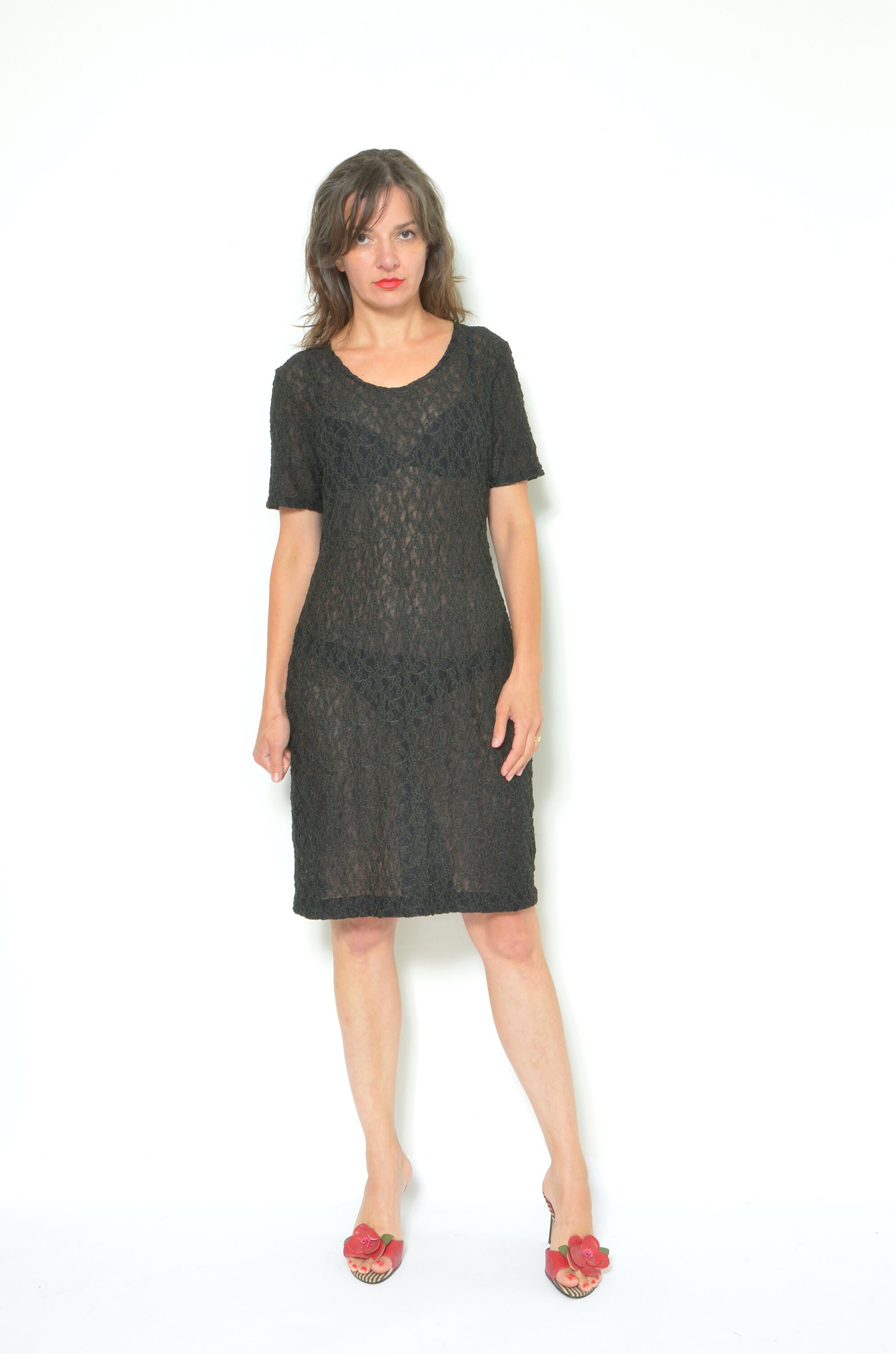 90s Vintage Lace Mini Dress: Sheer Black Floral, XL/XXL - Etsy
