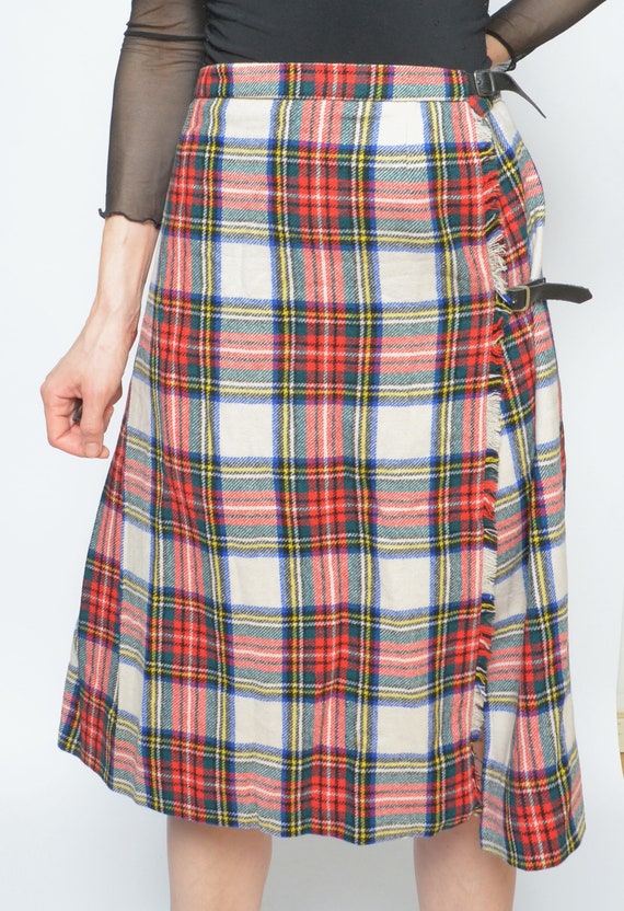 Tartan Wool Skirt / Vintage 80s Pleated Pleated H… - image 7