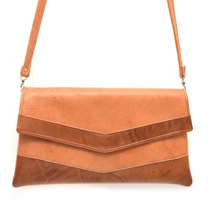 Vintage Brown Faux Leather 70&#39;s  Shoulder Bag with Fabric Lining / Color Blocking Purse