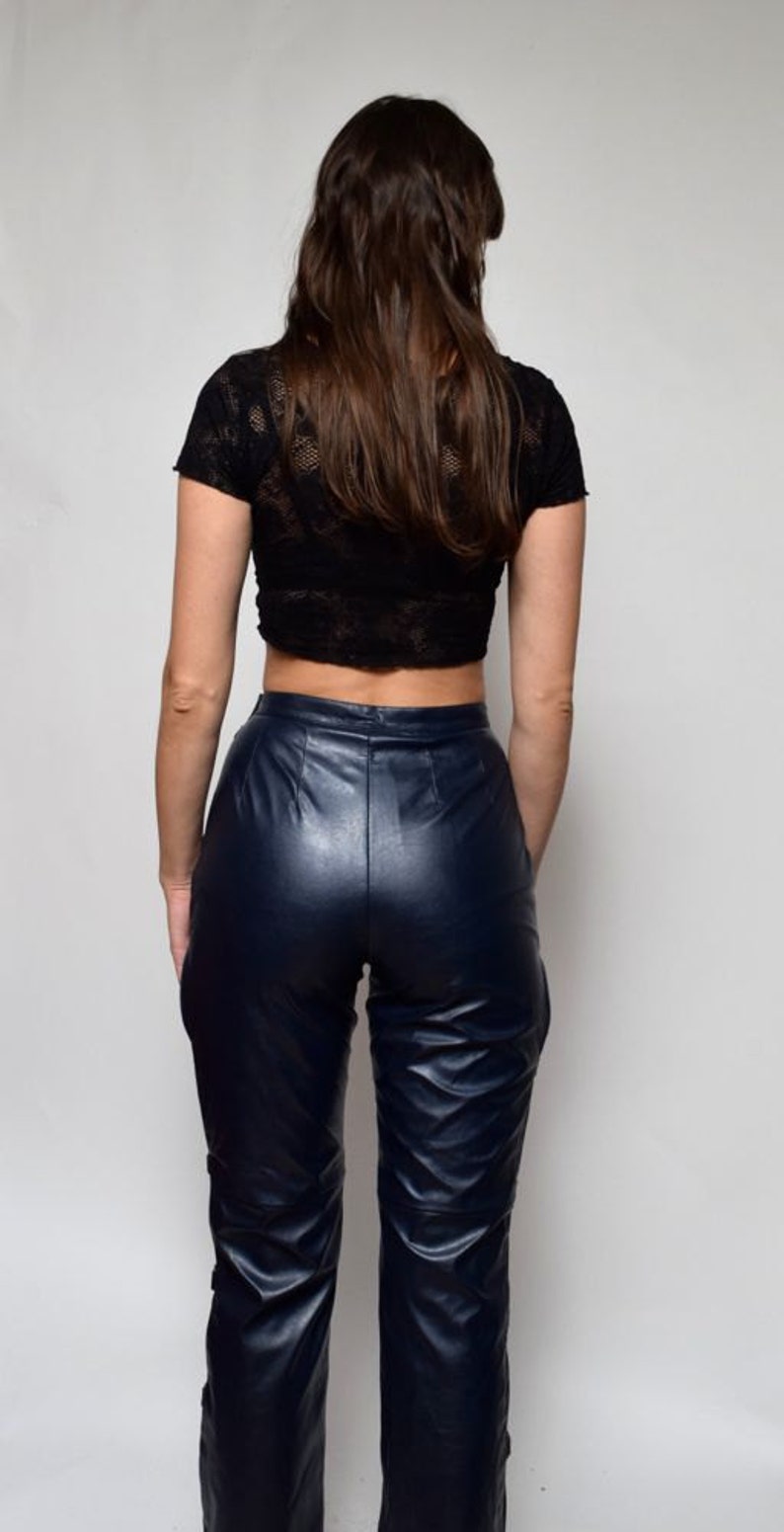 navy blue leather pants