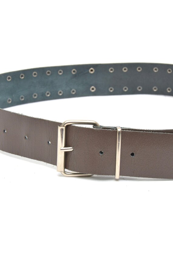 Vintage 90's Gray Wide Leather Belt with Silver S… - image 4