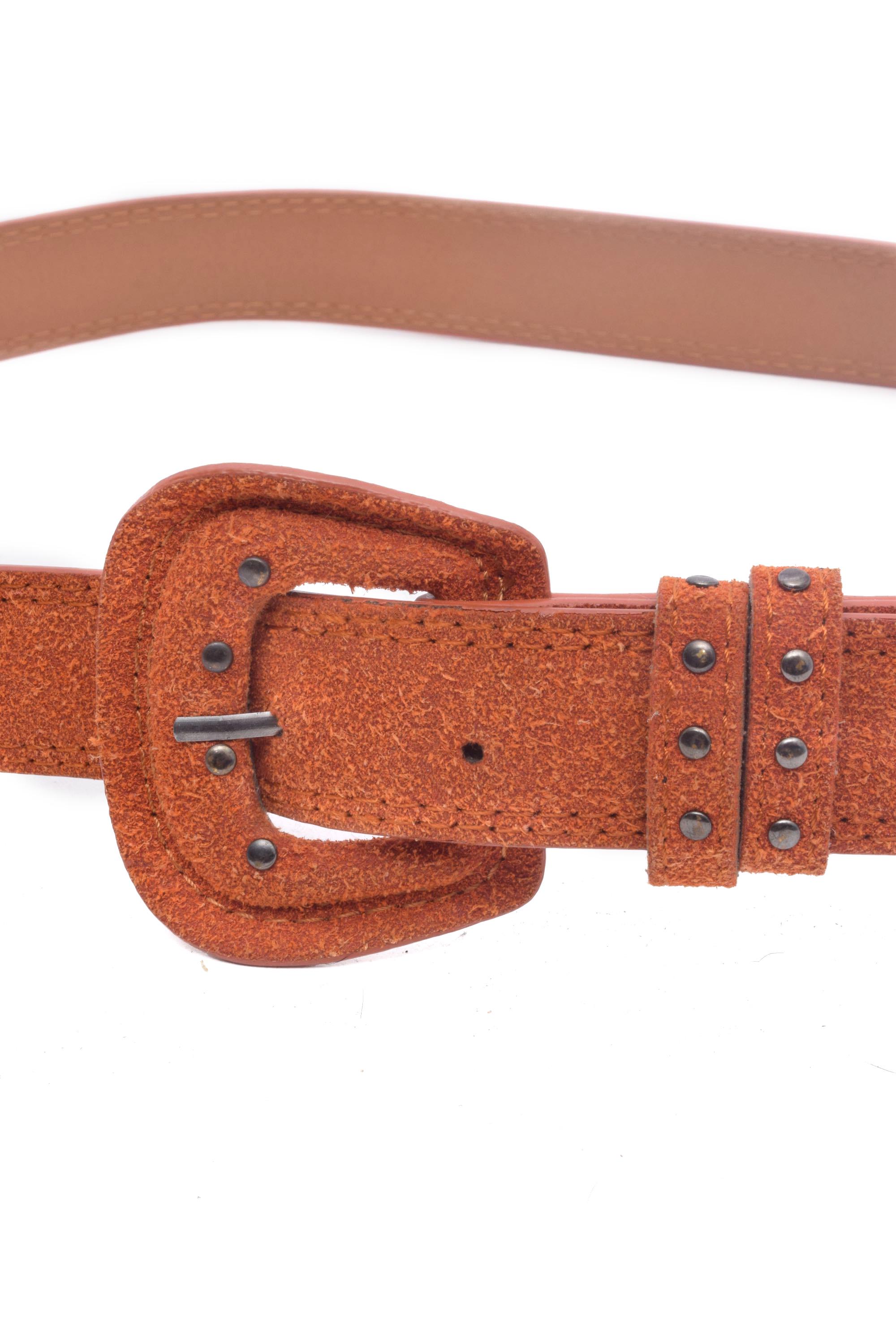 Vintage suede Elegant orange, brown Leather Belt Cognac Tan Leather Belt – Gentleman main image 2