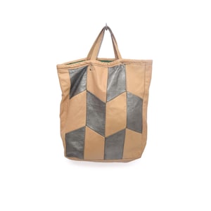 Bolso tote vintage de piel con patchwork – Bolso de hombro geométrico grande de los años 70 y 80