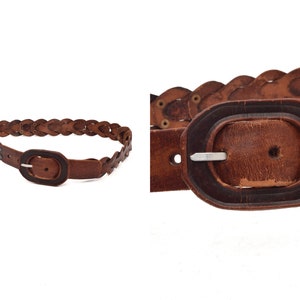 Vintage 90&#39;s Brown Real Leather Belt with Leather Buckle Size 95