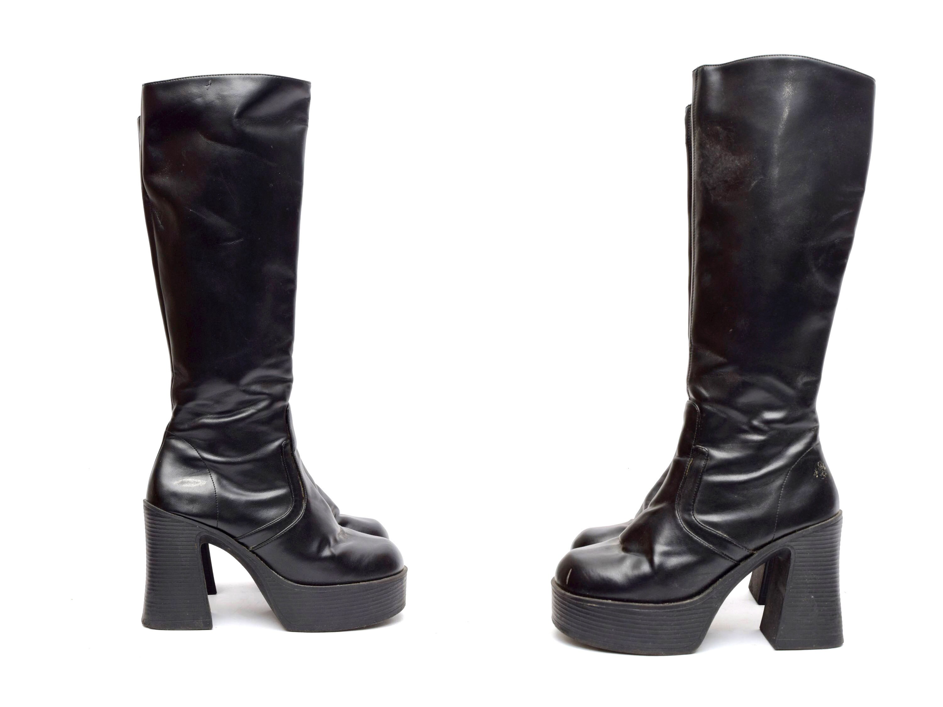 tall black chunky heel boots