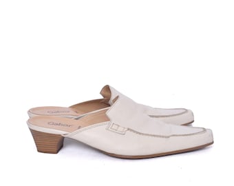 Vintage 90's Real Leather l White Mules - Size 6.5 UK