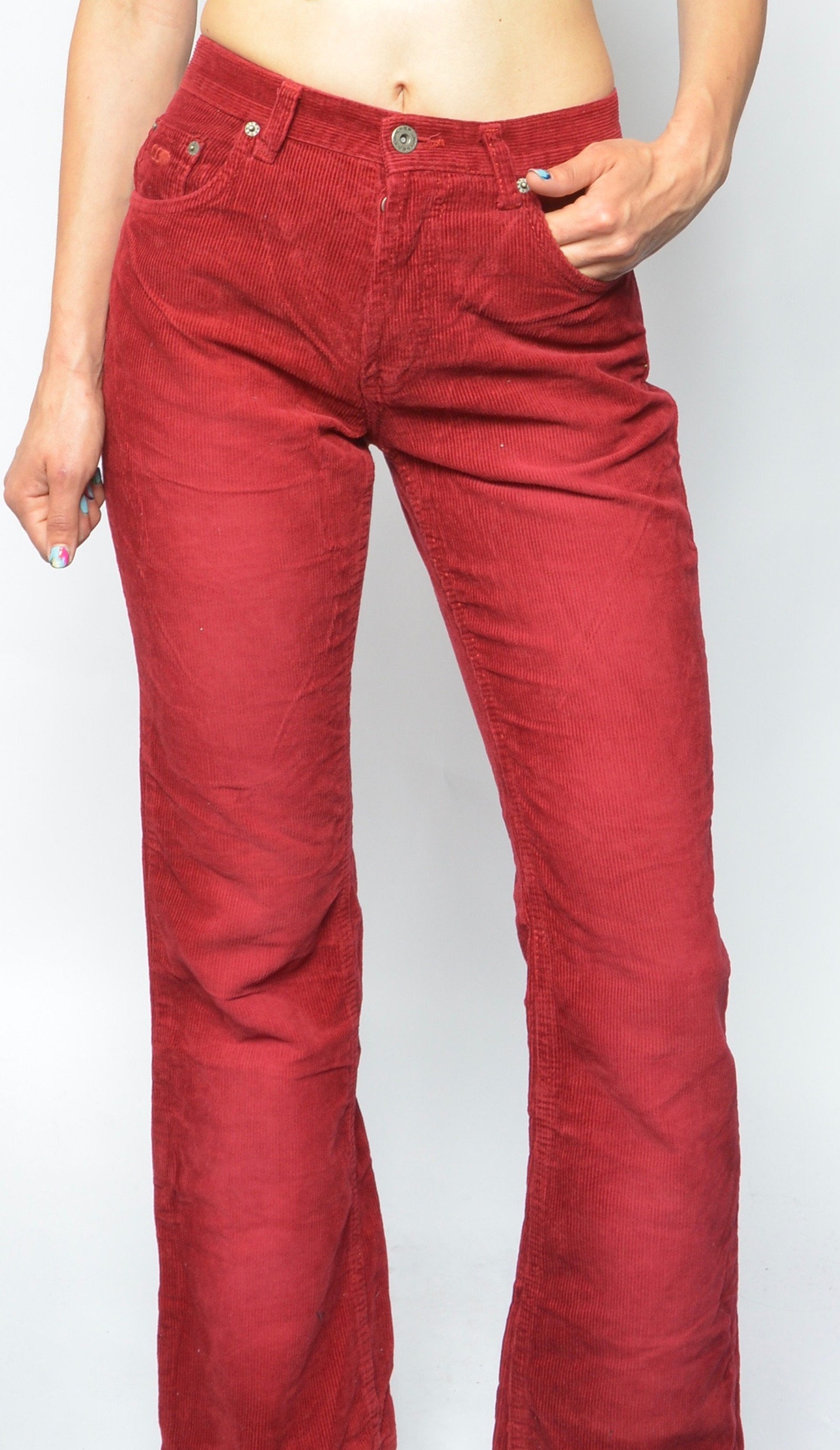 Corduroy Flared pants / Vintage 90s Wide Leg Burgundy Red High | Etsy
