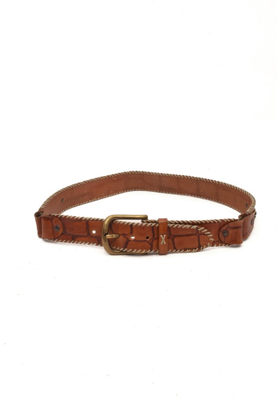 Vintage 90s Italian Leather Belt: Reptile Print With Brass  display picture 2