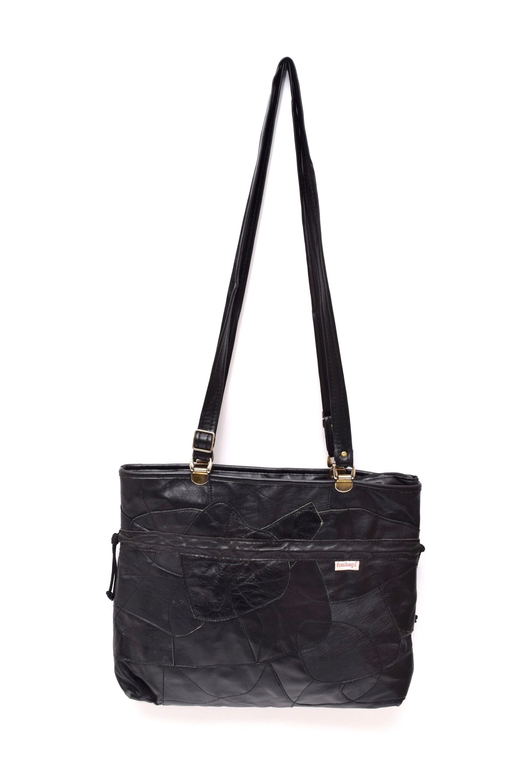 Vintage 80's Black Leather Patchwork Shoulder Bag Purse by