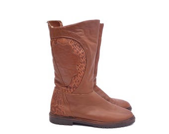 Botas de invierno vintage de piel de los años 80 con diseño y forro cálido, talla 38 EU