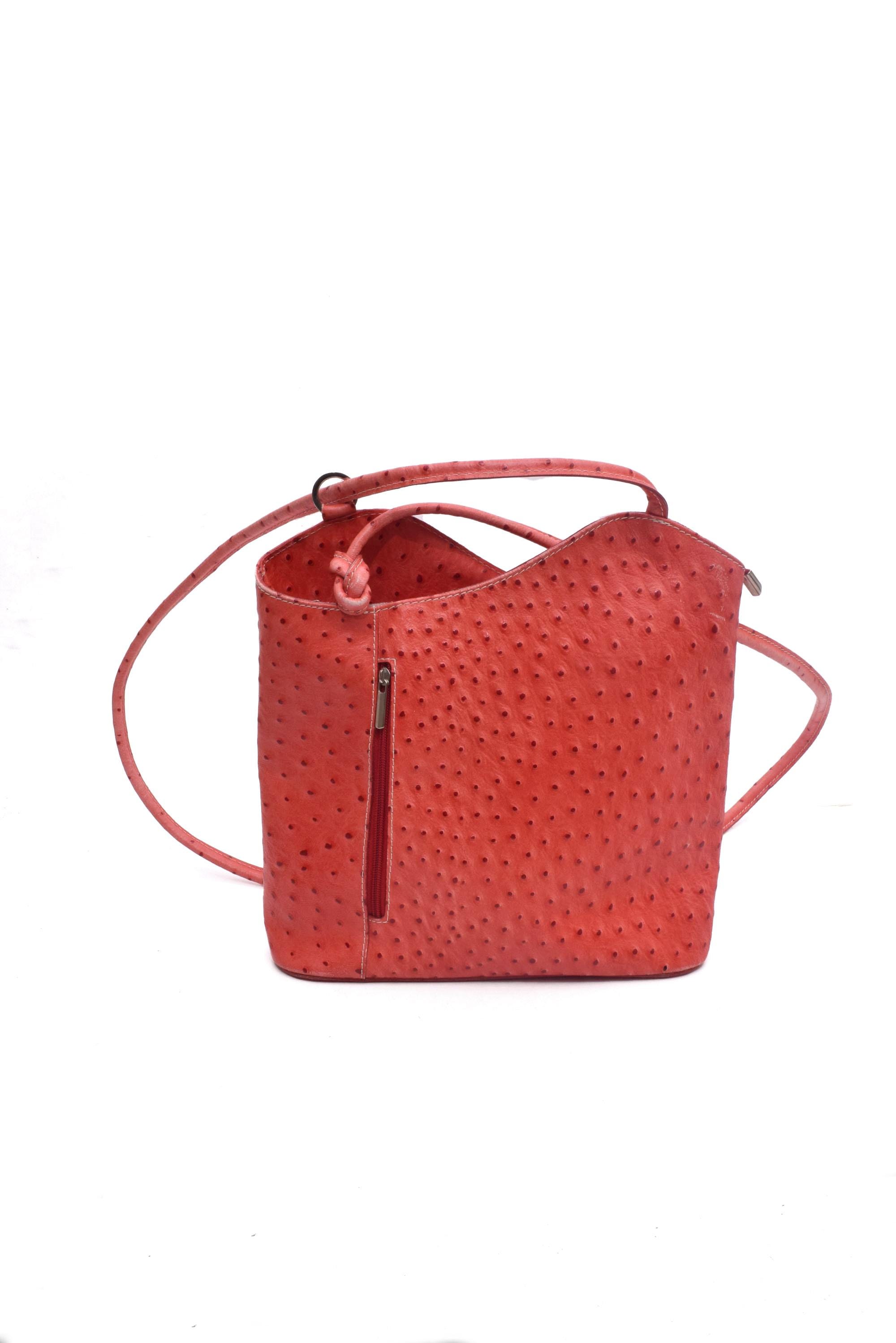 Vintage Italian Leather Ostrich Skin Textured Red Adjustable Backpack A new color, a new texture. The Closer Backpack in Ostrich  main image 3