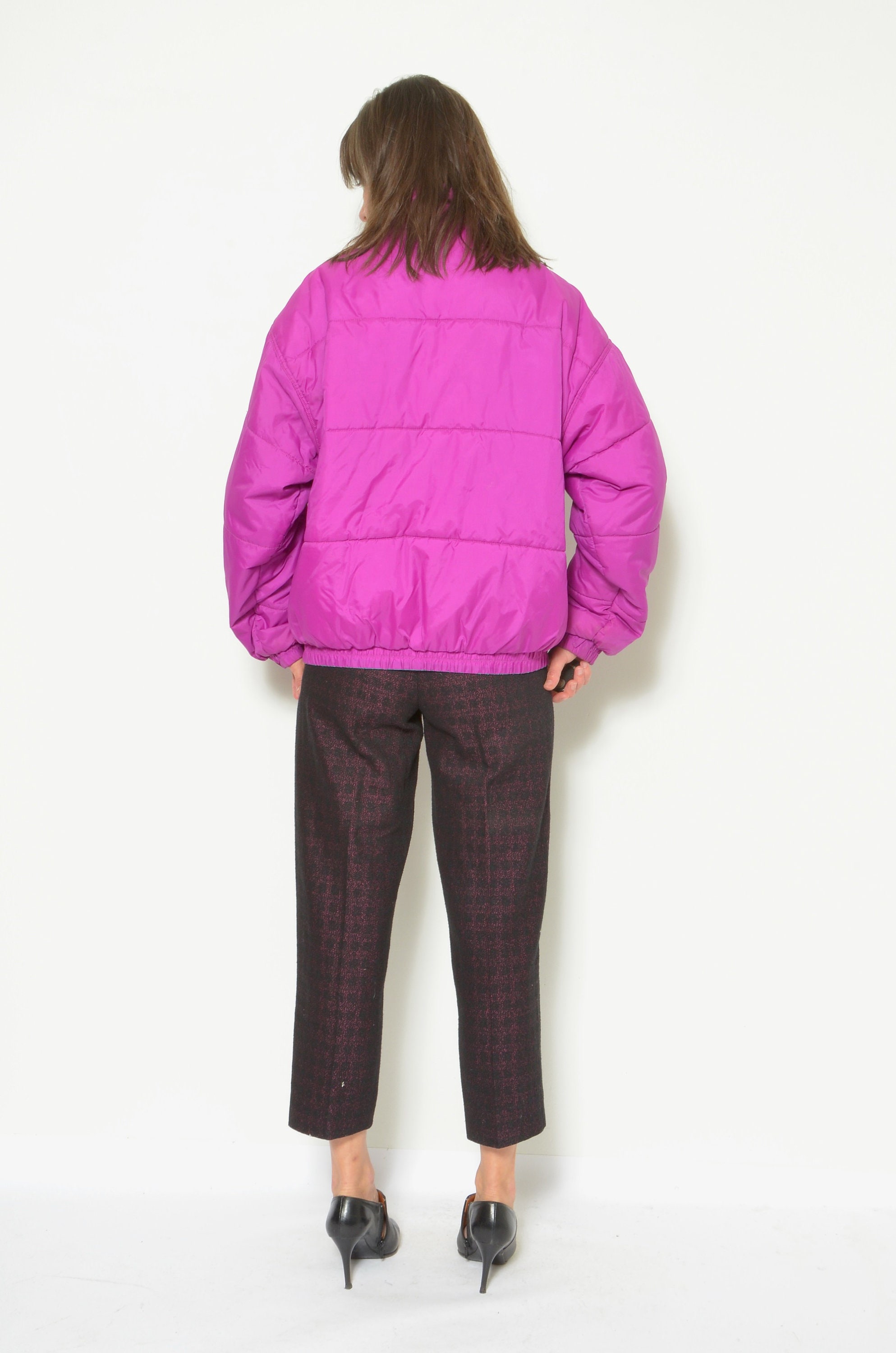 Two Sided Zipper Jacket / Vintage 80s Color Blocking Puffer
