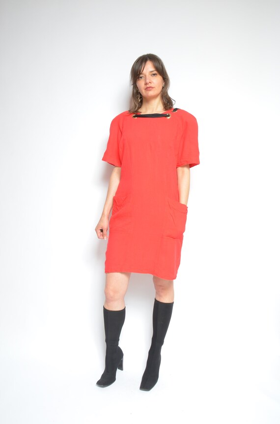 Embellished Linen Dress / Vintage 90s Short Sleev… - image 5