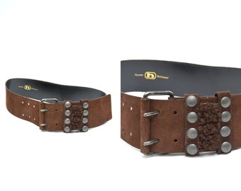 Vintage Suede Leather Waist Belt W/ Gold Lion Medallion  display picture 1