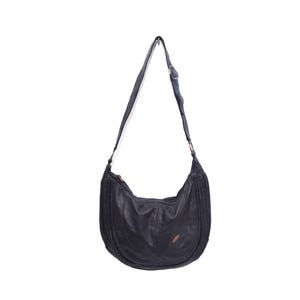 Bolso de hombro vintage de piel auténtica color carmesí, dos compartimentos con cremallera, bolso hobo holgado negro, bandolera de piel suave.