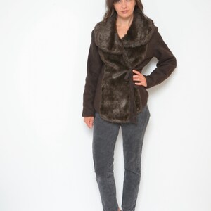 Wool Faux Fur Jacket / Vintage 00s Lana Wool Wrap Up Belt Blazer Size Medium image 3