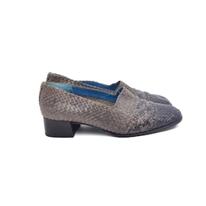 Vintage 90s Gray Woven Genuine Leather Loafers – Slip-On Shoes – Size 38.5 EU