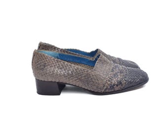 Vintage 90s Gray Woven Genuine Leather Loafers – Slip-On Shoes – Size 38.5 EU