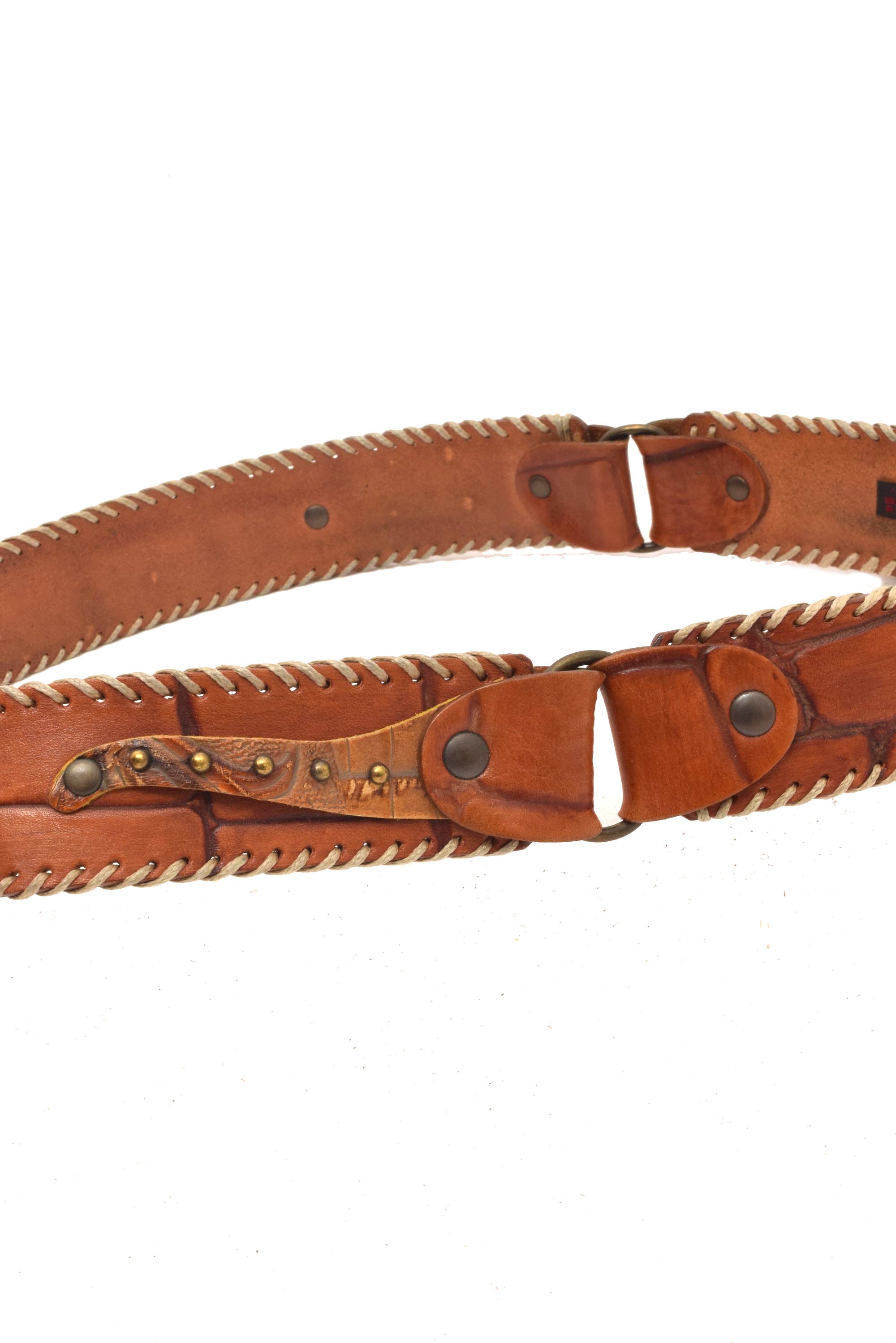 Vintage Cognac Lizard Embossed Italian Leather Belt Brass Buckle M Lizard Embossed Italian Calf | Fresco Golf main image 2