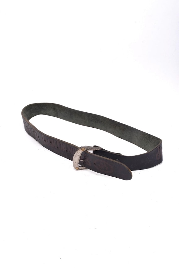 Vintage 90's Black Leather Jack Daniel's Belt With Silver