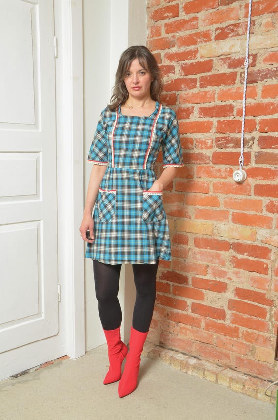 blue and white checkered mini dress Gingham Button Mini Dress main image 0