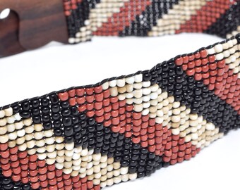 Vintage 90s Beaded Stretch Belt: Brown Wood Buckle - Etsy display picture 1