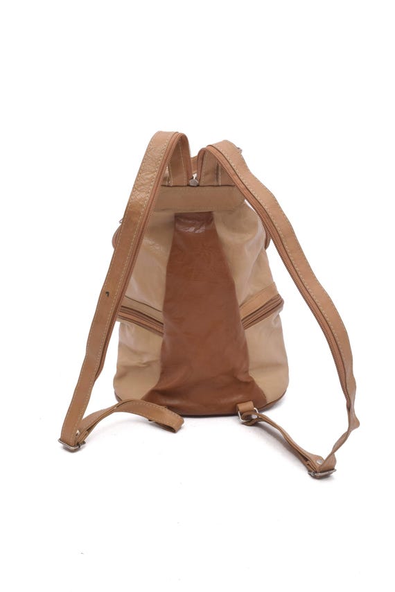 Vintage 90's Leather Brown Patchwork Backpack - image 3