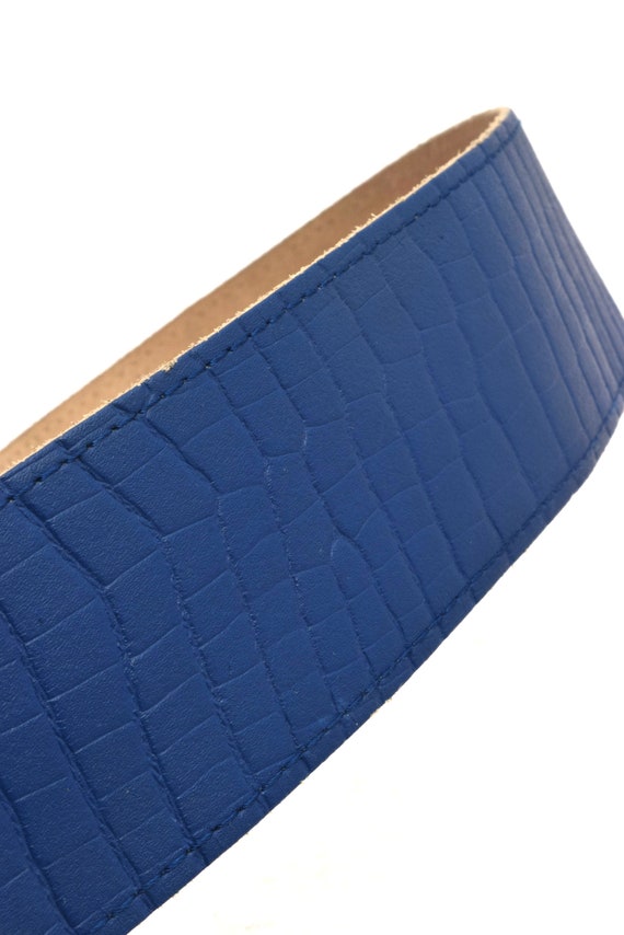 Vintage Blue Leather Belt: 1980s Reptile Pattern, Silver  display picture 1