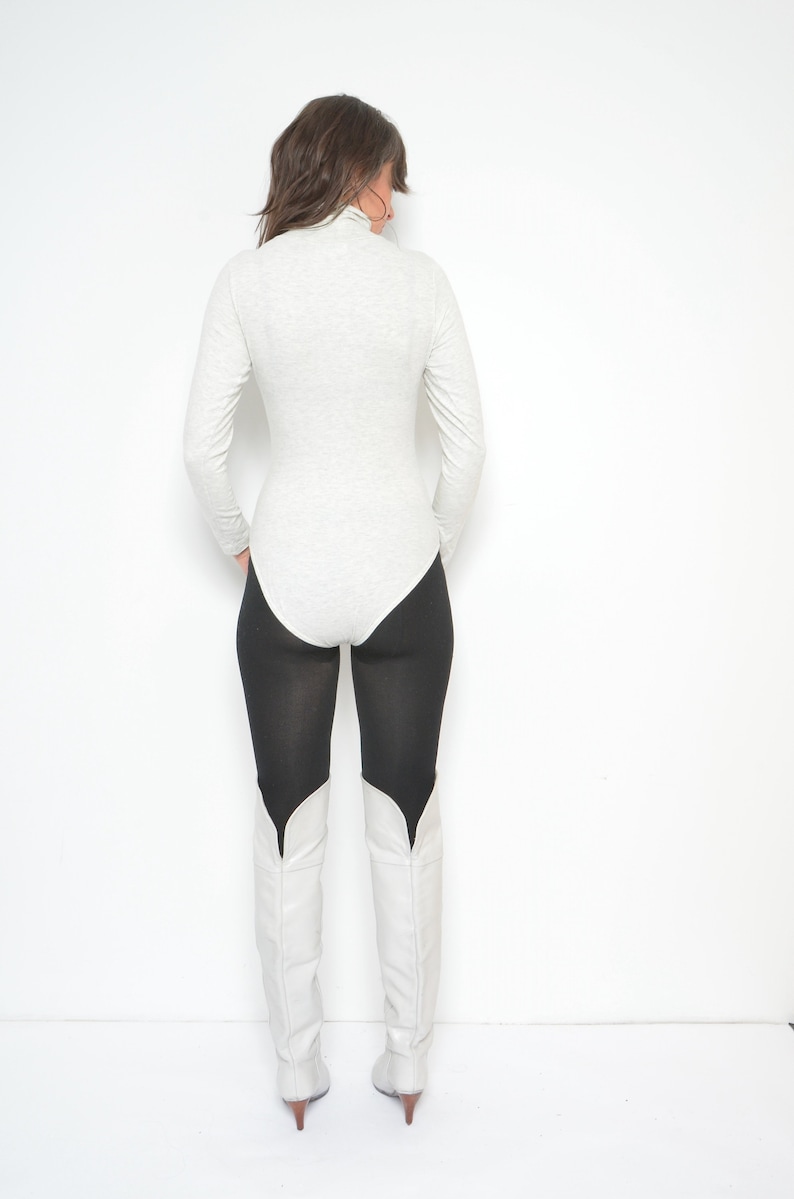 Vintage 90s Turtleneck Leotard / High Neck Gray Long Sleeve Bodysuit / Sports Top image 4