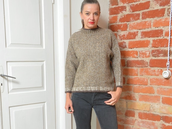 Vintage James Dillon Wool Sweater: Brown & Beige Knit – Size 
