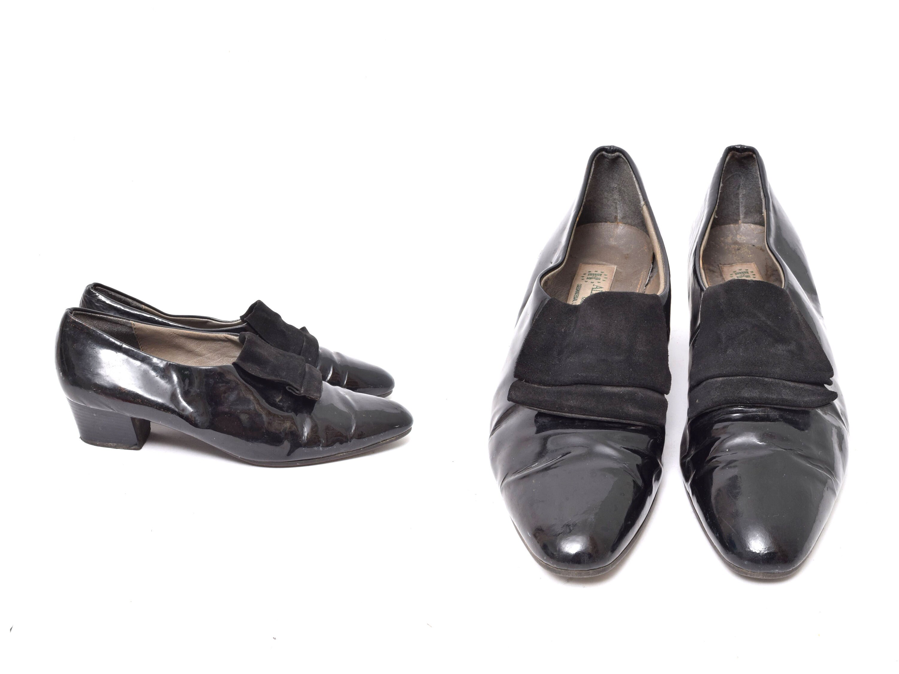 【USED】90's Italy製 leather Loafers Vintage 90's Black Italian Patent Leather Loafers With Velvet
