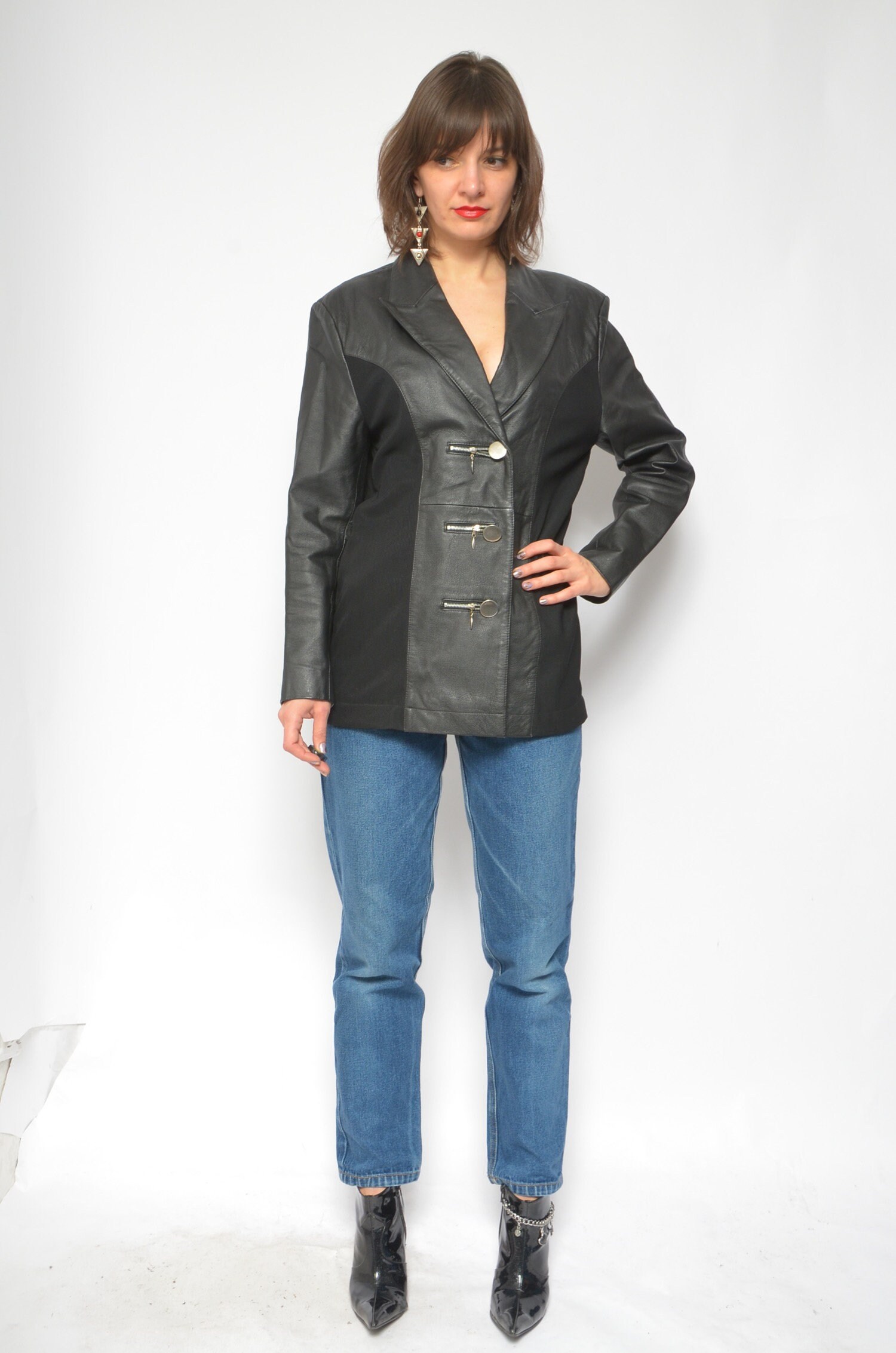 Real Leather Jacket / Vintage 90s Button Genuine Leather