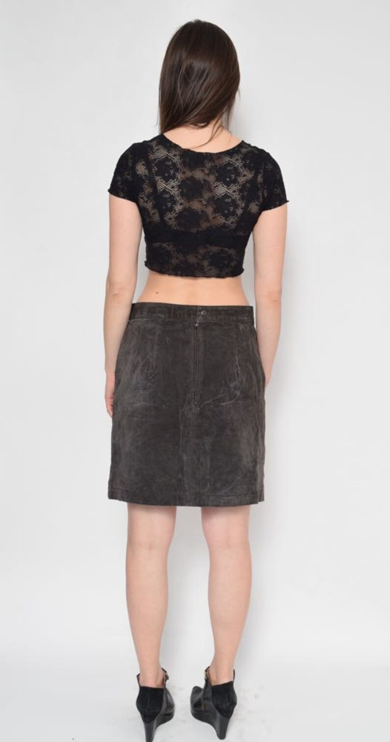 Vintage 90's Suede Leather Chocolate Brown Mini Skirt / Etsy