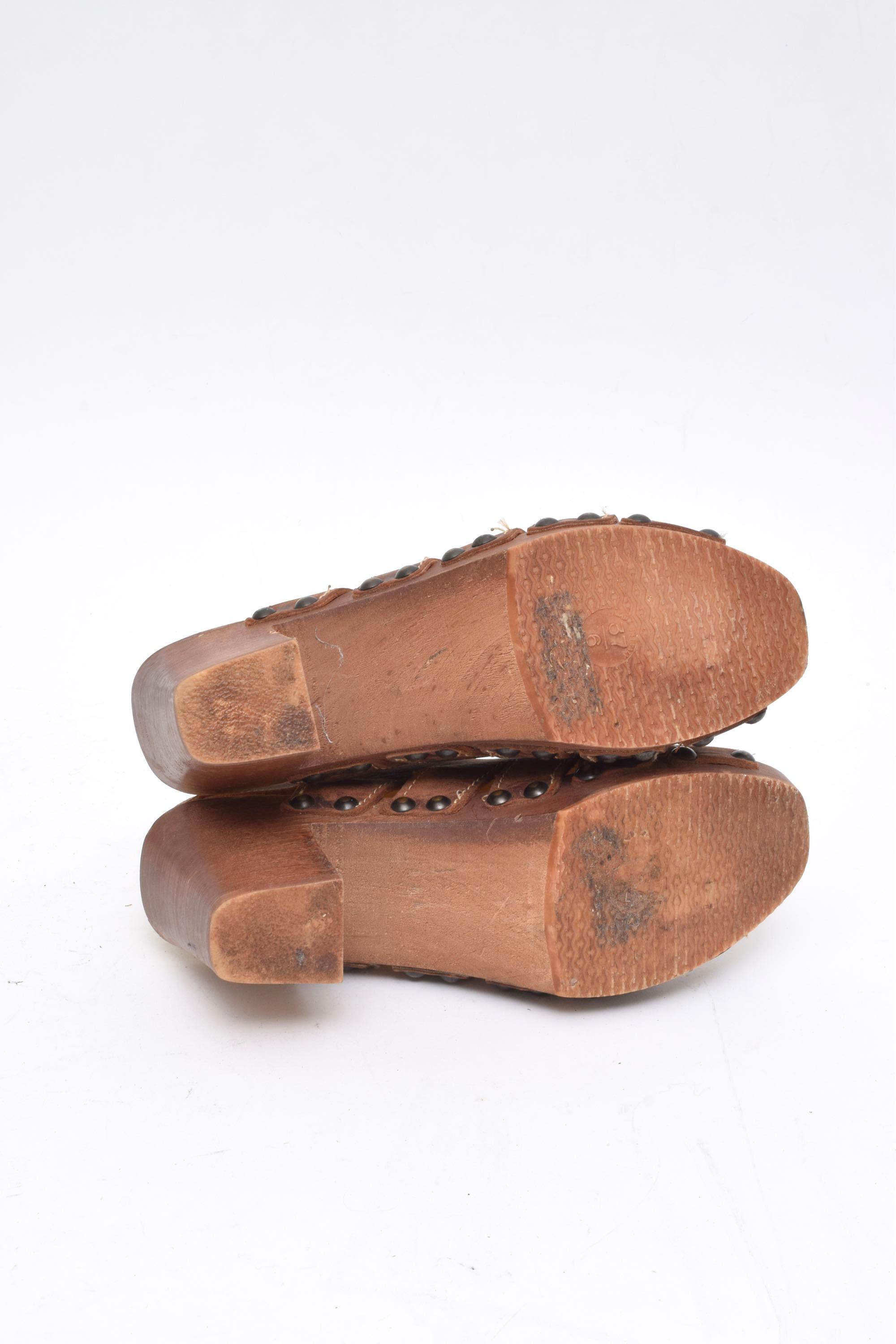 Vintage 70's Style Italian Brown Leather and Wood Lace up - Etsy