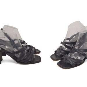 Vintage 90&#39;s Black Chunky Heel Strappy Sandals