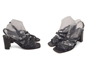 Vintage 90's Black Chunky Heel Strappy Sandals