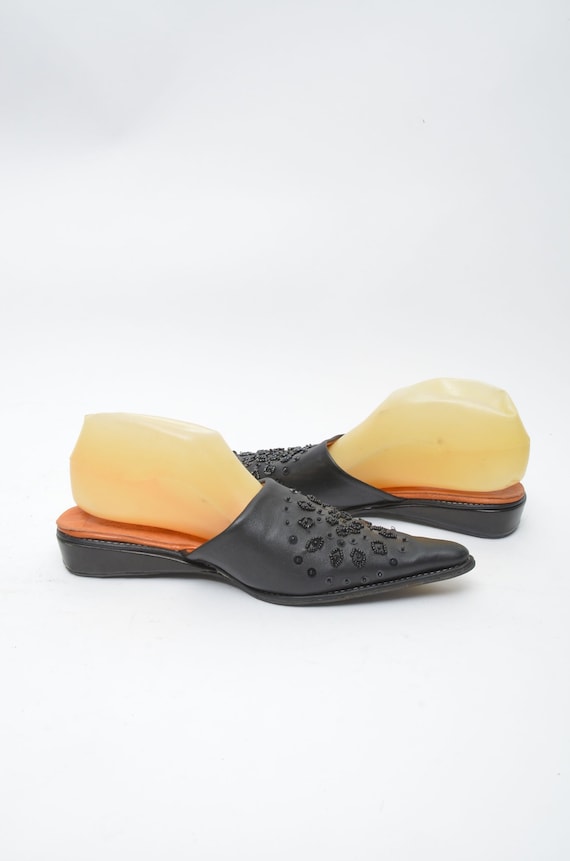 Vintage 90's Black Leather Pointy Toe Slip On San… - image 7