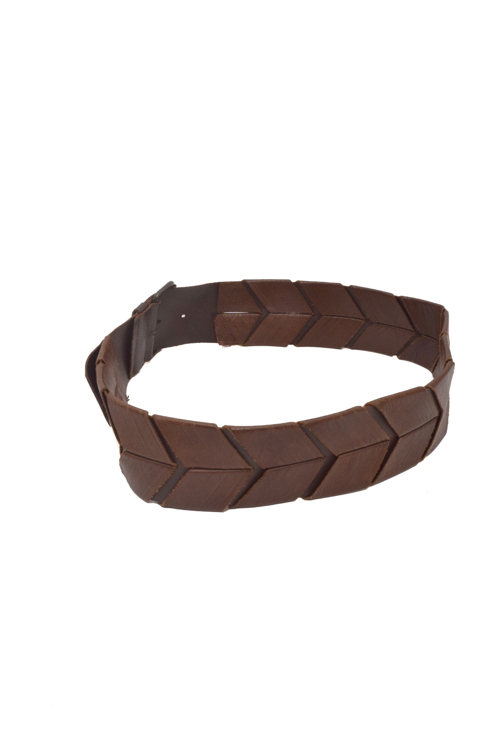 Vintage 90s Brown Leather Belt: Braided Rectangular Design  display picture 1