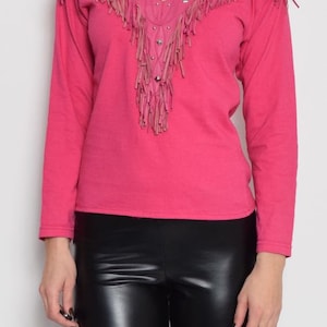 Vintage 80's Fringe Pink Long Sleeve Top image 2