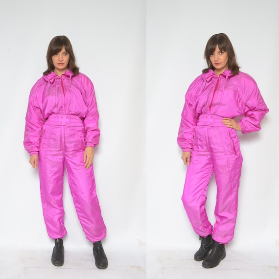 One Piece Skiing Suit / Vintage 90's Hot Pink Zip