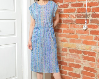 Vintage 80s Abstract Flower Print Mid Sheer Dress - Size Medium/Large