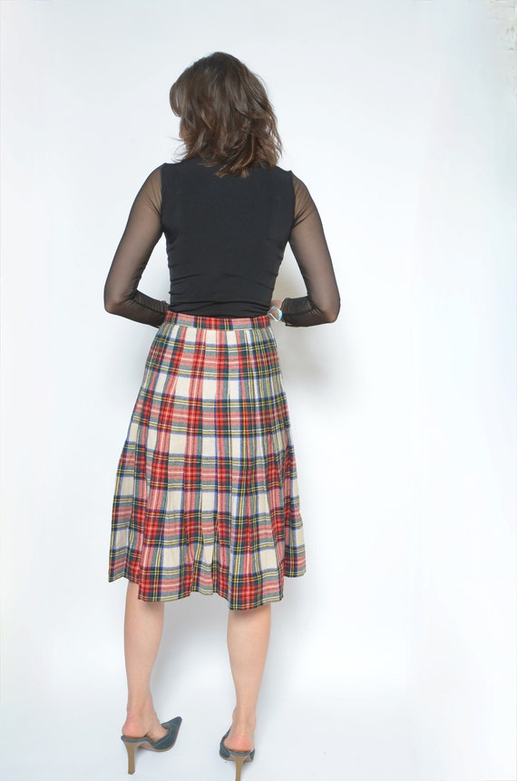 Tartan Wool Skirt / Vintage 80s Pleated Pleated H… - image 8