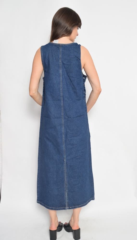 Vintage 90's Denim Overall Dress / Blue Denim Max… - image 5