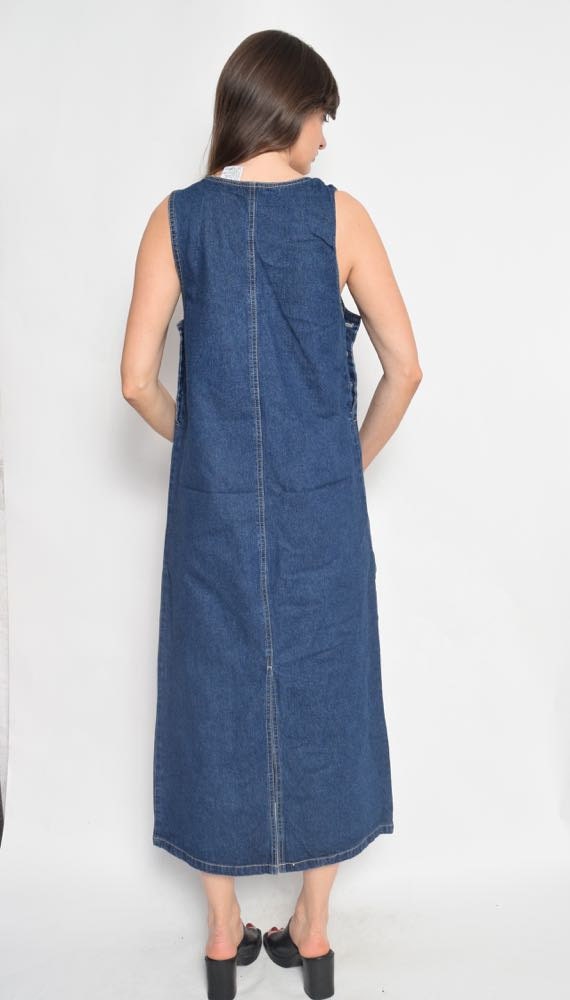 Vintage 90's Embroidered Denim Overall Maxi Dress - Size Small - Etsy Vintage 90's Embroidered Denim Overall Maxi Dress - Size Small - Etsy