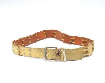 Captiva Belt Gold Tone Metal Links Gold Metallic Leather  display picture 1