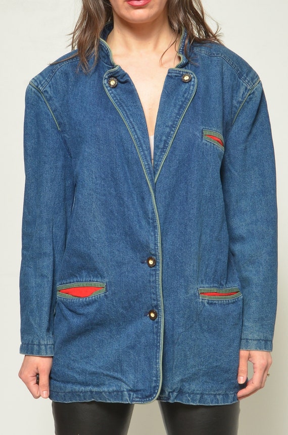 Buy Folk Denim Jacket / Vintage 90s Jean Button Austrian Style  