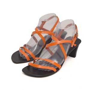 90s Strappy High HeelSandals  Vintage 1990s Neon Orange Pumps Summer Shoes  - Size: 39 EU / 8.5 US / 6 UK