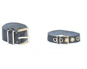 Vintage 80s Wide Black Leather Belt with Metal Buckle