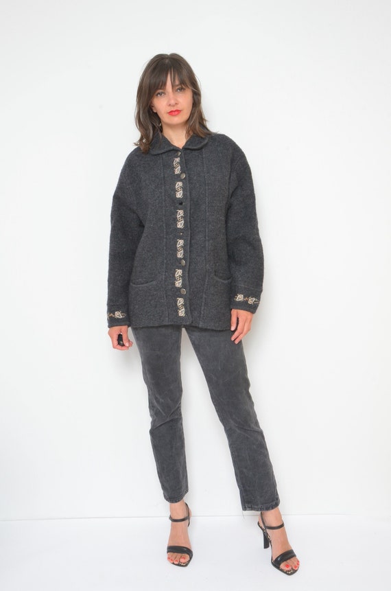 Wool Button Cardigan / Vintage 80s Embroidered Au… - image 1