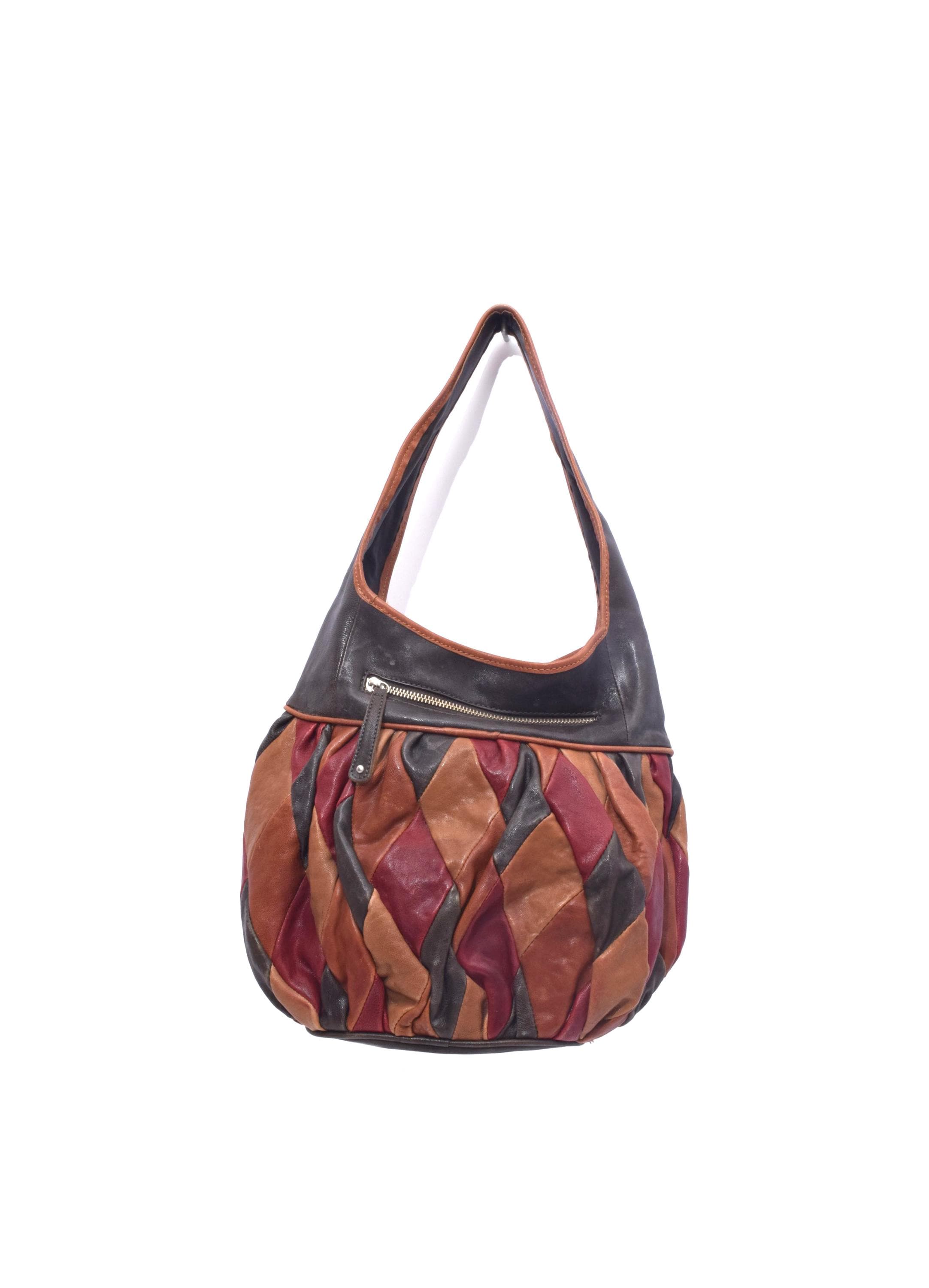 Vintage 90s Multi-color Leather Patchwork Rounded Shoulder